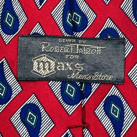 Robert Talbott Tie Vintage Paisley Teardrop Diamond Red Blue Hand Sewn USA - Picture 3 of 9